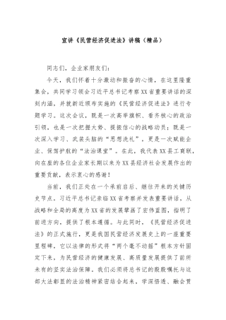 宣讲《民营经济促进法》讲稿（精品）