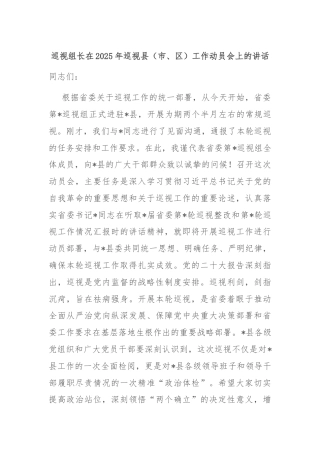 巡视组长在2025年巡视县（市、区）工作动员会上的讲话