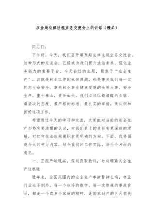 在全局法律法规业务交流会上的讲话（精品）