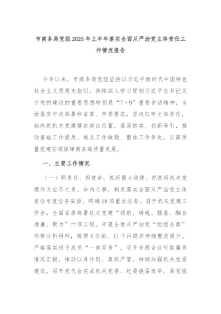 市商务局党组2025年上半年落实全面从严治党主体责任工作情况报告