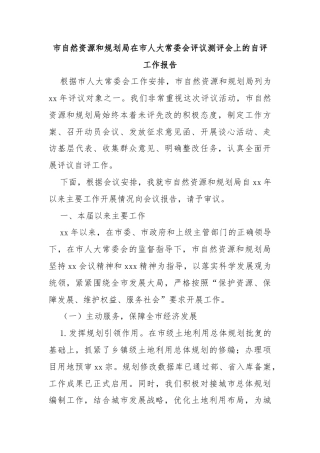 市自然资源和规划局在市人大常委会评议测评会上的自评工作报告