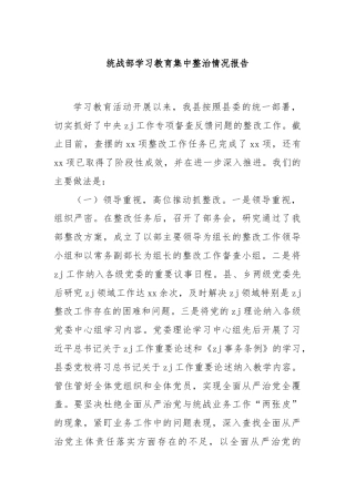 统战部学习教育集中整治情况报告