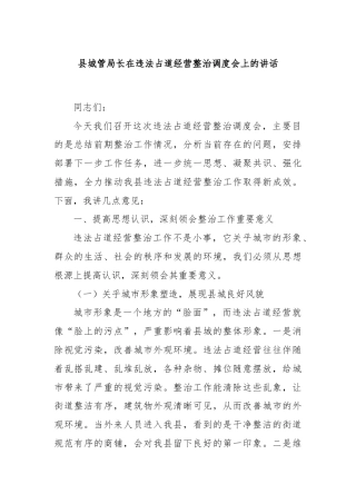 县城管局长在违法占道经营整治调度会上的讲话