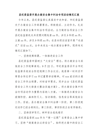 县纪委监委开展办案安全集中纠治专项活动情况汇报