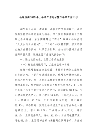 县经信委2025年上半年工作总结暨下半年工作计划