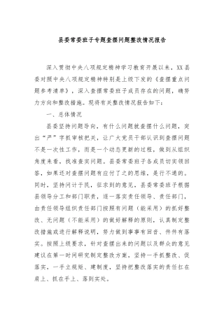 县委常委班子专题查摆问题整改情况报告