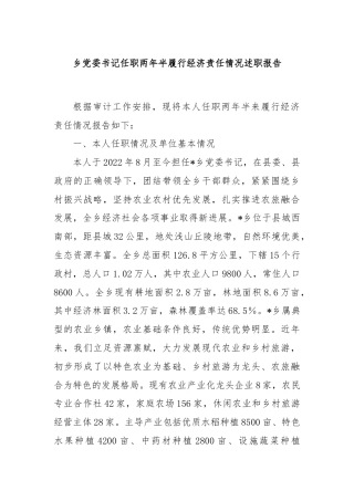 乡党委书记任职两年半履行经济责任情况述职报告