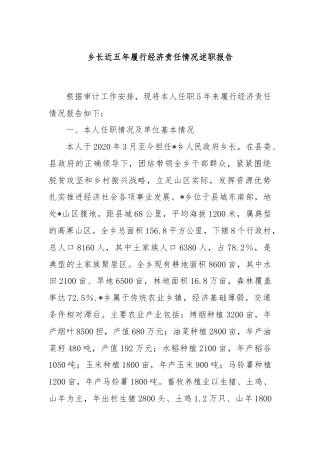 乡长近五年履行经济责任情况述职报告