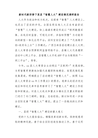 新时代新形势下某县“智慧人大”建设情况调研报告