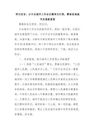 研讨发言：以中央城市工作会议精神为引领，擘画县域城市发展新蓝图