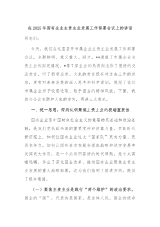 在2025年国有企业主责主业发展工作部署会议上的讲话