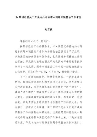 Xx集团纪委关于开展内外勾结窃水问题专项整治工作情况的汇报