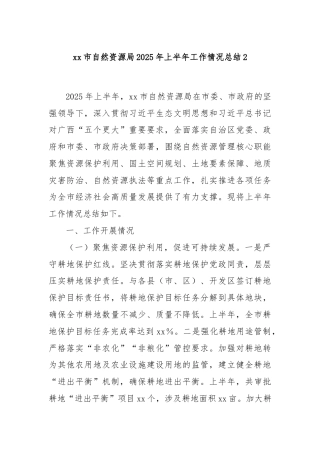 xx市自然资源局2025年上半年工作情况总结2