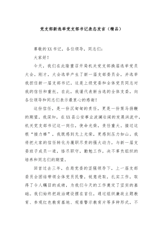 党支部新选举党支部书记表态发言（精品）