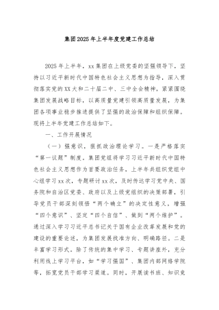集团2025年上半年度党建工作总结