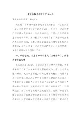 交通运输系统研讨发言材料