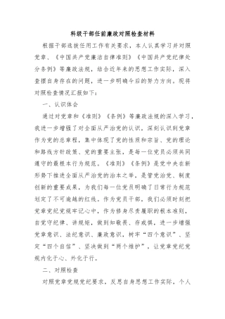 科级干部任前廉政对照检查材料