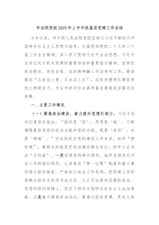 市法院党组2025年上半年抓基层党建工作总结