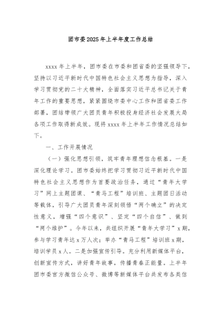 团市委2025年上半年度工作总结