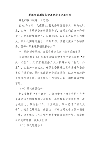 县税务局副局长试用期转正述职报告