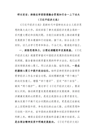 研讨发言​：持续在学深悟透融会贯通知行合一上下功夫（习近平经济文选）