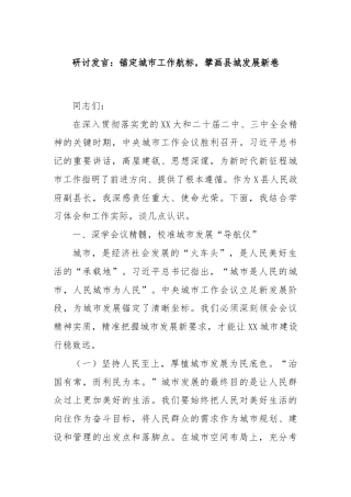 研讨发言：锚定城市工作航标，擘画县城发展新卷