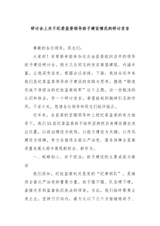 研讨会上关于纪委监委领导班子建设情况的研讨发言