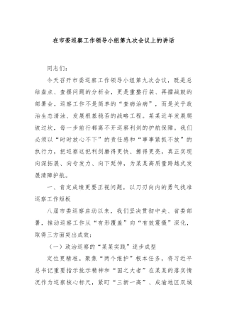 在市委巡察工作领导小组第九次会议上的讲话