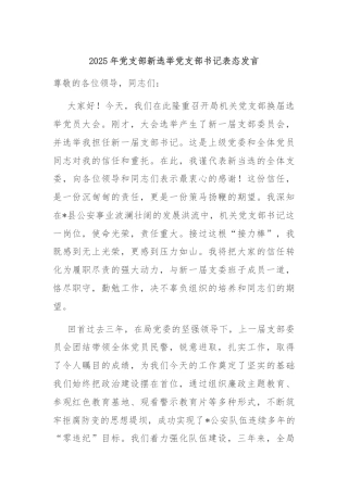 2025年党支部新选举党支部书记表态发言