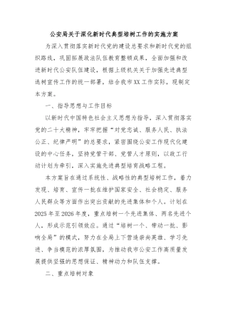 公安局关于深化新时代典型培树工作的实施方案