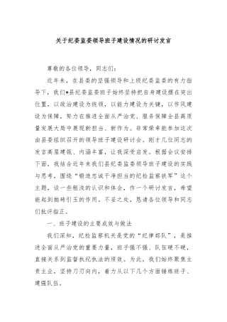 关于纪委监委领导班子建设情况的研讨发言