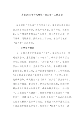 乡镇2025年作风建设“回头看”工作总结