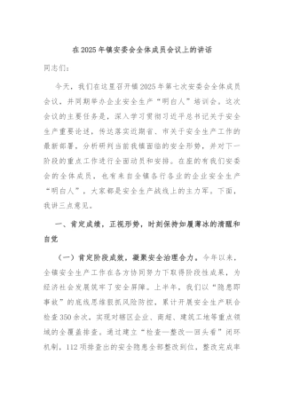 在2025年镇安委会全体成员会议上的讲话