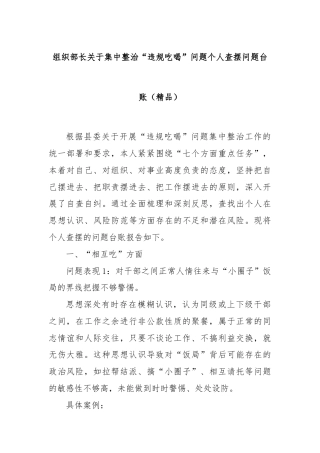 组织部长关于集中整治“违规吃喝”问题个人查摆问题台账（精品）