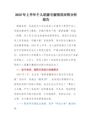 2025年上半年个人诺廉守廉情况对照分析报告