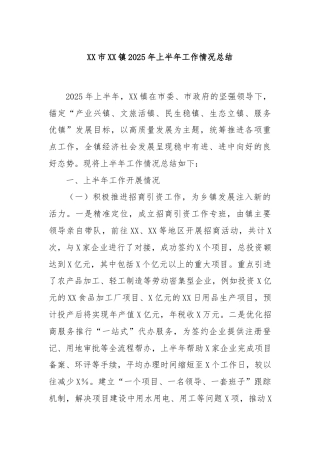 XX市XX镇2025年上半年工作情况总结