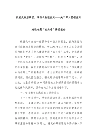 巩固成效启新程，常态长效强作风——关于深入贯彻作风建设专题“回头看”情况报告