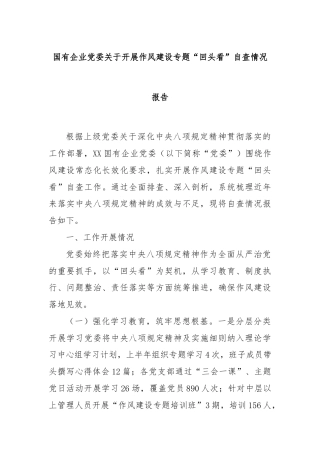 国有企业党委关于开展作风建设专题“回头看”自查情况报告