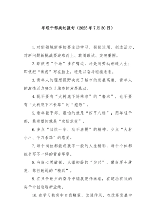 年轻干部类过渡句（2025年7月30日）