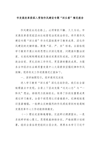 市发展改革委深入贯彻作风建设专题“回头看”情况报告