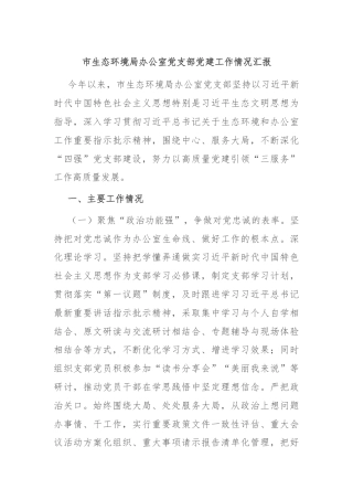 市生态环境局办公室党支部党建工作情况汇报