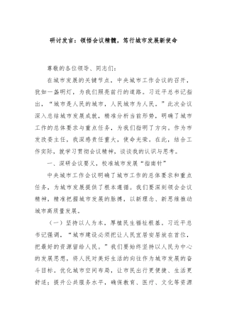 研讨发言：领悟会议精髓，笃行城市发展新使命