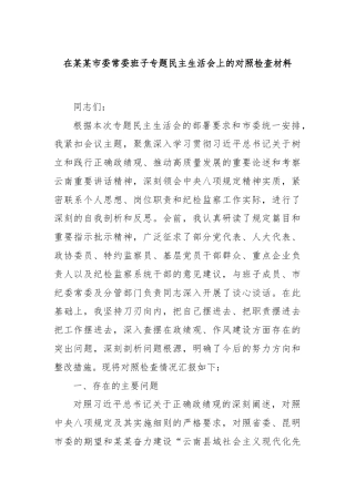 在某某市委常委班子专题民主生活会上的对照检查材料
