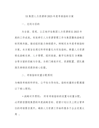 XX集团人力资源部2025年度考核指标方案