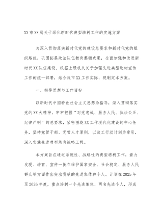 XX市XX局关于深化新时代典型培树工作的实施方案