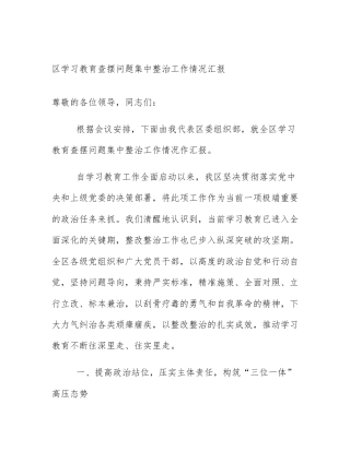 区学习教育查摆问题集中整治工作情况汇报