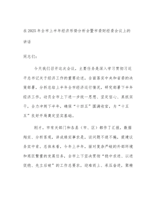 在2025年全市上半年经济形势分析会暨市委财经委会议上的讲话