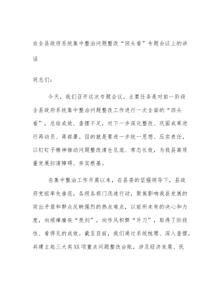在全县政府系统集中整治问题整改“回头看”专题会议上的讲话