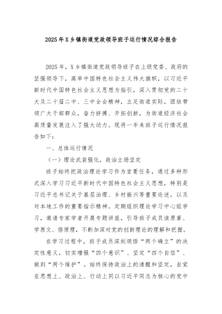 2025年X乡镇街道党政领导班子运行情况综合报告