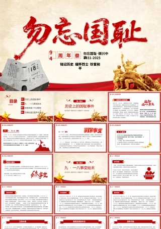 PPT：2025铭记历史勿忘国耻九一八事变PPT红色党政风吾辈自强圆梦中华勿忘九一八课件ppt